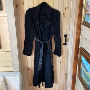 Cuyana black silk trench coat / medium